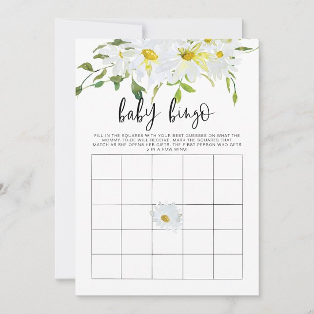 Baby Bingo Daisy Baby Shower floral game card (Front)