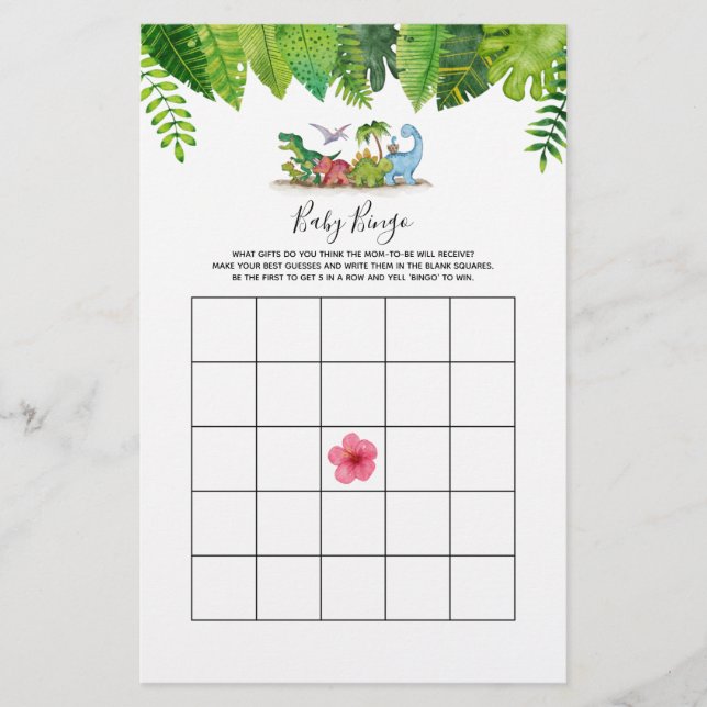 Baby Bingo Dinosaur Baby Shower Game (Front)