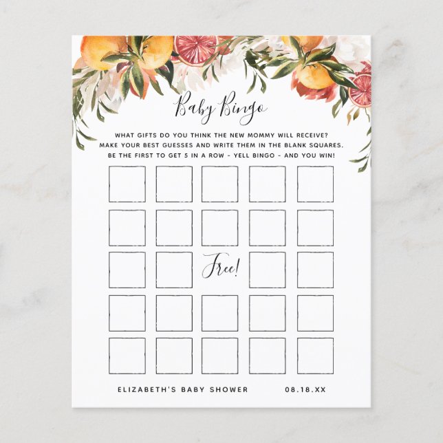 Baby Bingo | Floral Baby Shower Game (Front)