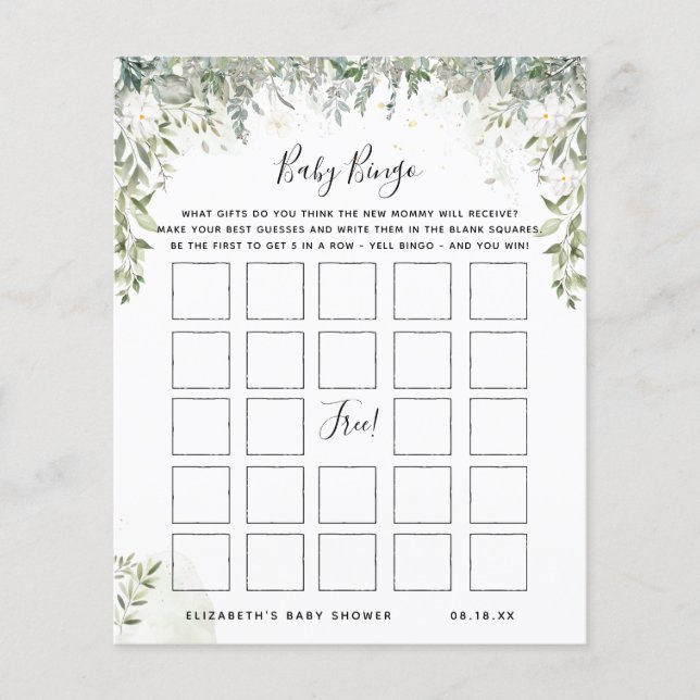 Baby Bingo | Floral Baby Shower Game (Front)