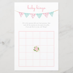 Baby Bingo Game - Pink Flowers Party Baby Shower
