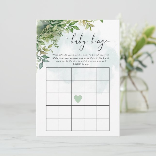 'Baby Bingo' greenery themed baby shower game Invitation (Standing Front)