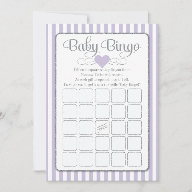 Baby Bingo Lavender Lilac Baby Shower Game Cards (Front)