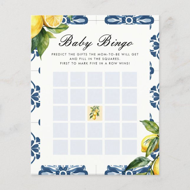 Baby Bingo Lemon Positano Baby Shower Game (Front)