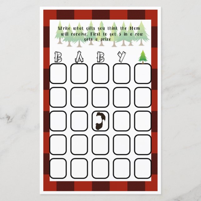 Baby Bingo Little Lumberjack Baby Shower Game (Front)