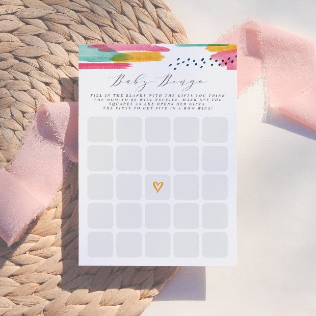 Baby Bingo Modern Abstract Pink & Blue Watercolor Invitation (Creator Uploaded)