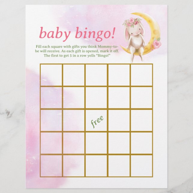 Baby Bingo & Name Race Bunny Baby Shower Game Flyer (Front)