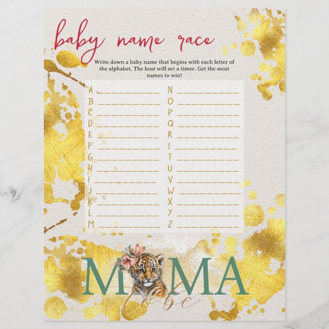 Baby Bingo & Name Race Wild Baby Shower Game Flyer (Back)