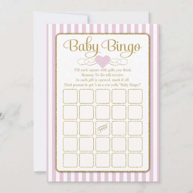 Baby Bingo Pink Gold Girl Baby Shower Game Cards (Front)
