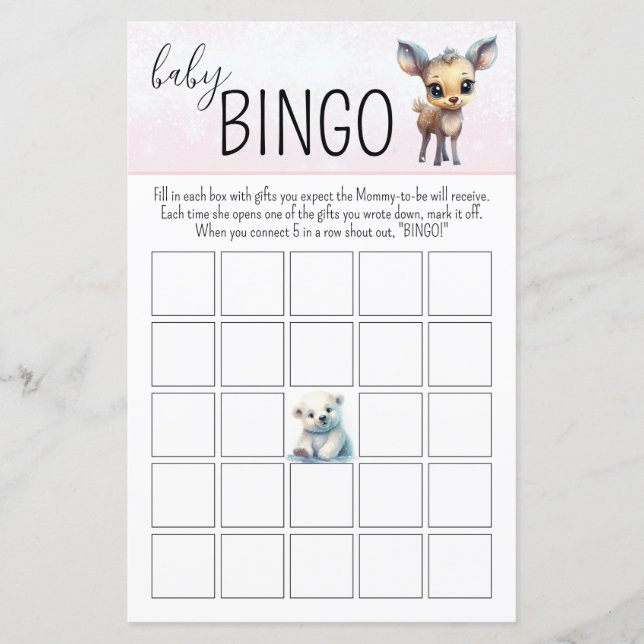 Baby Bingo Pink Winter Girl Baby Shower Game (Front)