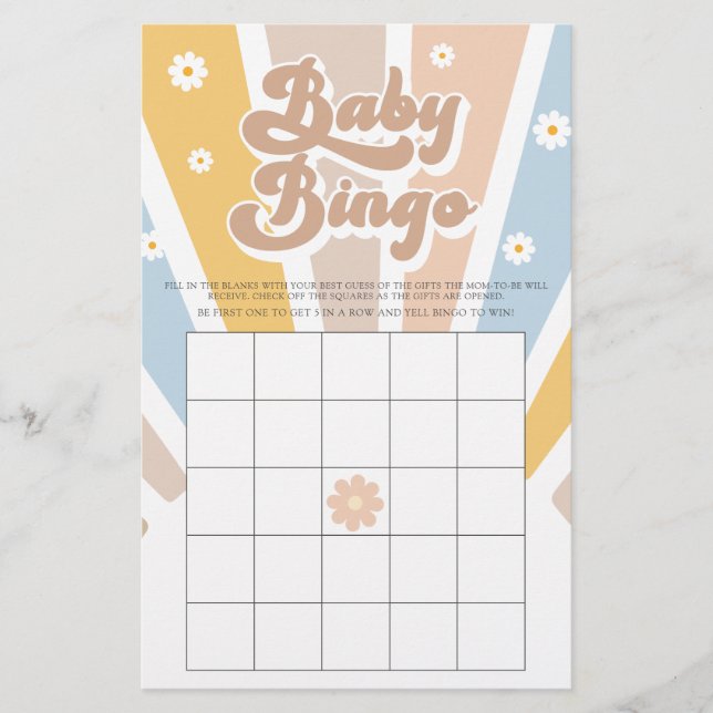 Baby Bingo Retro Sunshine Groovy Baby Shower Game (Front)