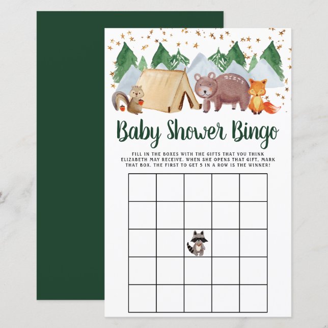 Baby Bingo Rustic Woodland Animals Shower Game (Front/Back)