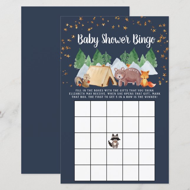Baby Bingo Rustic Woodland Animals Shower Game (Front/Back)