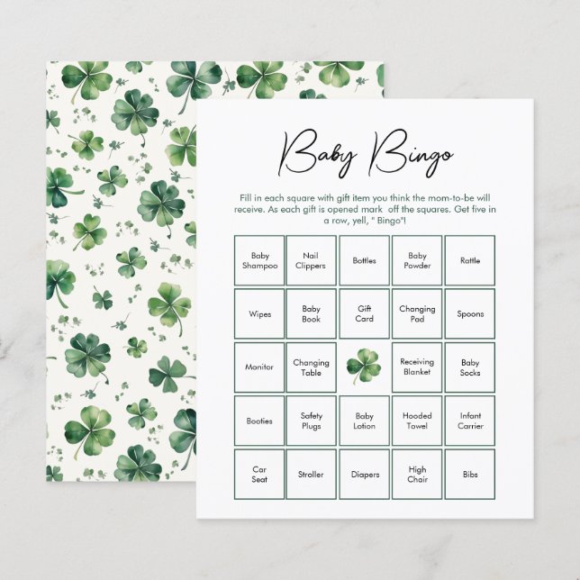 Baby Bingo St. Patrick's Day Baby Shower Game (Front/Back)