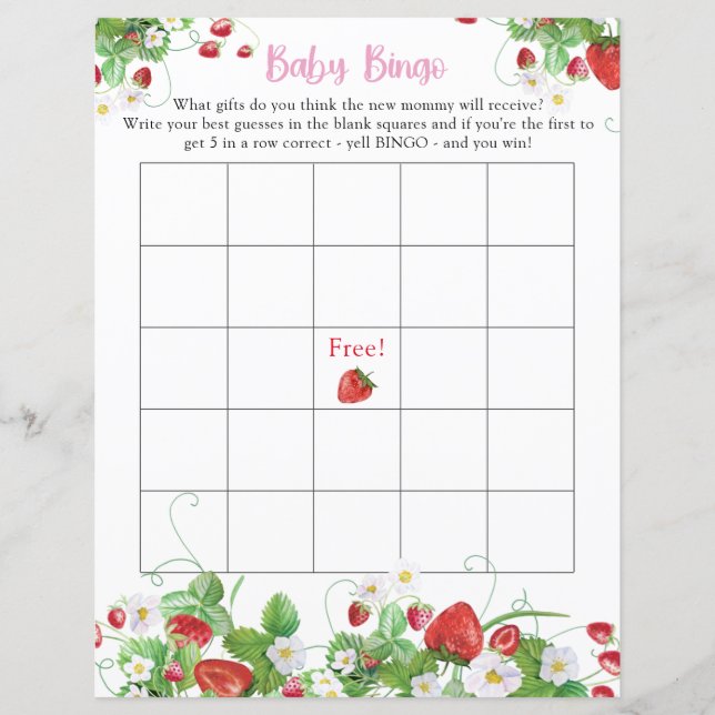 Baby Bingo | Strawberry Berry Sweet Baby Shower (Front)