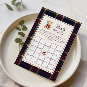 Baby Bingo Teddy Bear Red Plaid Baby Shower game