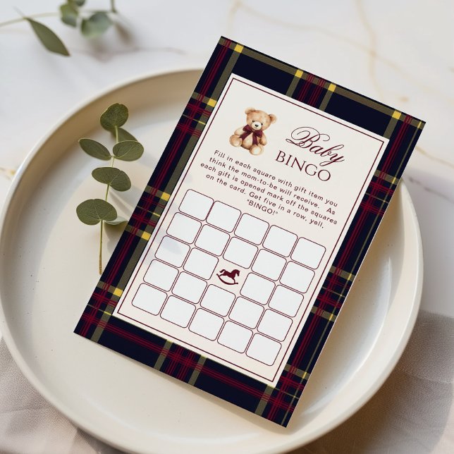 Baby Bingo Teddy Bear Red Plaid Baby Shower game (Creator Uploaded)