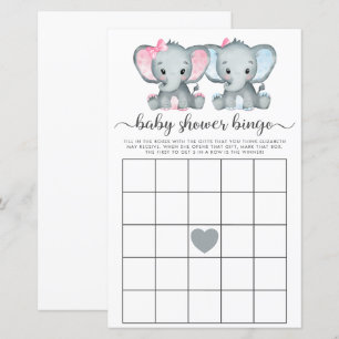 Baby Bingo Twin Girl Boy Elephant Shower Game