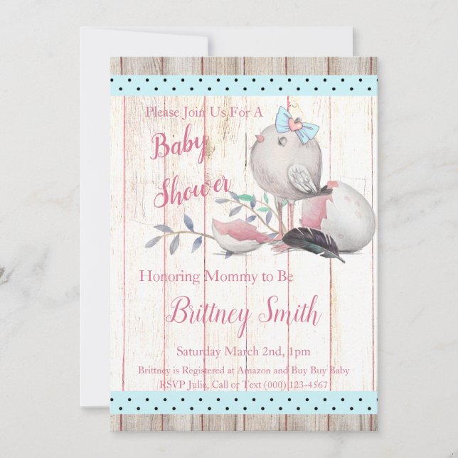 Baby Bird, Baby Shower Party Invitation (Front)