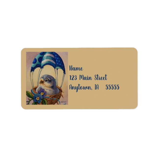 Baby Bird Fledgling Blue Parachute Watercolor Art  Label (Front)