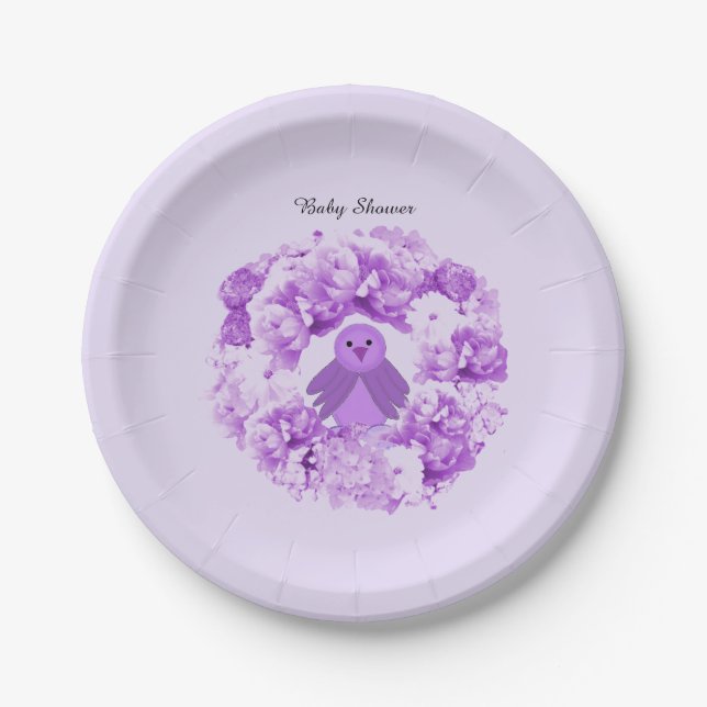 Baby Bird Floral Baby Shower Paper Plates (Front)