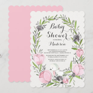 Baby Bird Pink Floral Girl Baby Shower Invitation