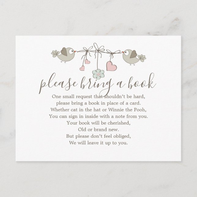 Baby Birds Baby Shower Book Insert Request Card (Front)