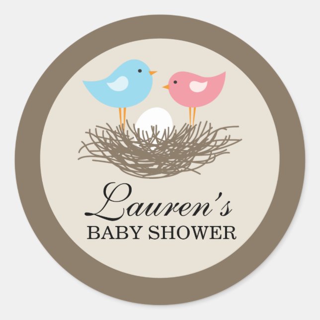 Baby Bird's Nest Baby Shower Classic Round Sticker (Front)