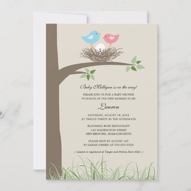Baby Bird's Nest Baby Shower Invitation (Front)