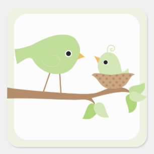 Baby Bird's Nest (green) Square Sticker