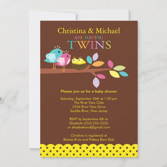 Baby Birds Nest Twins Baby Shower Invitations (Front)