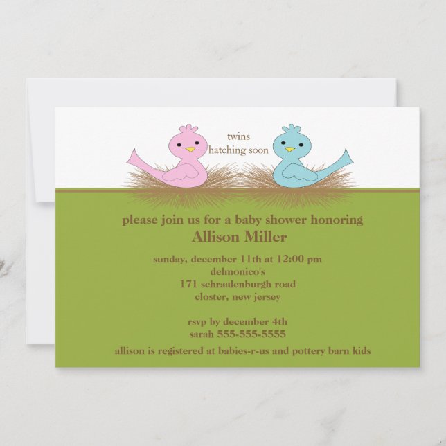 Baby Birds TWINS Baby Shower Invitation (Front)