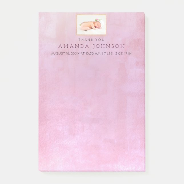 Baby Birth Annoucement Thank You Gift Favor Post-it Notes (Front)