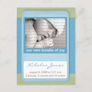 Baby Birth Announcement Blue Polka Dots Postcard