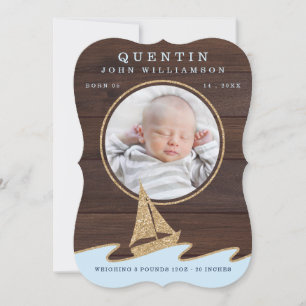 Baby Birth Announcement Card - Nautical Sail Boat