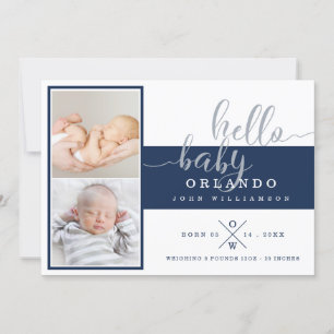 Baby Birth Announcement Card - Navy & White Stripe