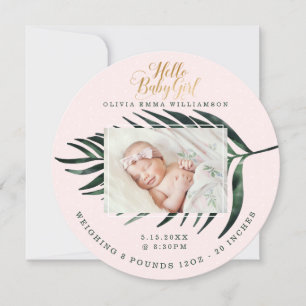 Baby Birth Announcement Card Tropical Palm Leaf