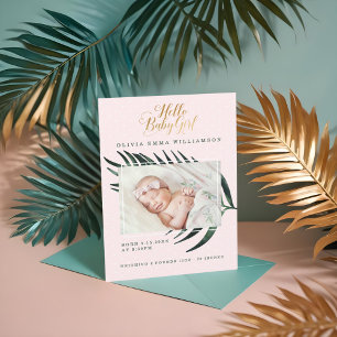 Baby Birth Announcement Card   Tropical Palm Leaf