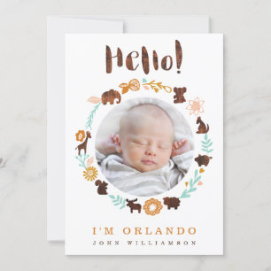 Baby Birth Announcement Card - Woodland Animals