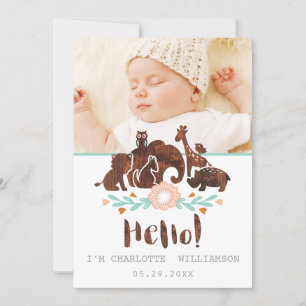 Baby Birth Announcement Card - Woodland Safari