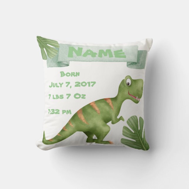 Baby Birth Announcement Dinosaur Pillow (Front)