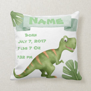 Baby Birth Announcement Dinosaur Pillow