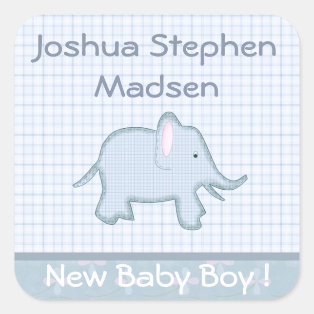 Baby Birth Announcement Elephant Sticker (Front)