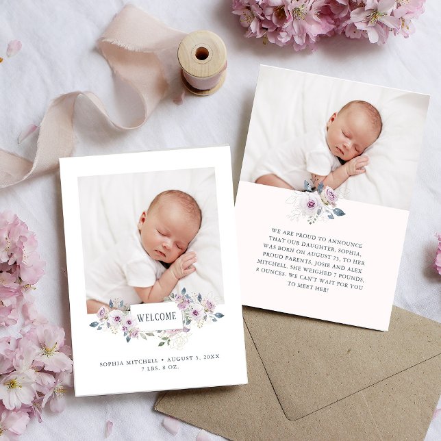 Baby Birth Announcement | Floral Embellished Photo (Creator Uploaded)