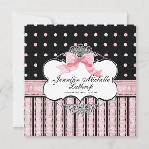 Baby Birth Announcement - French Bow Dot Swirl v3