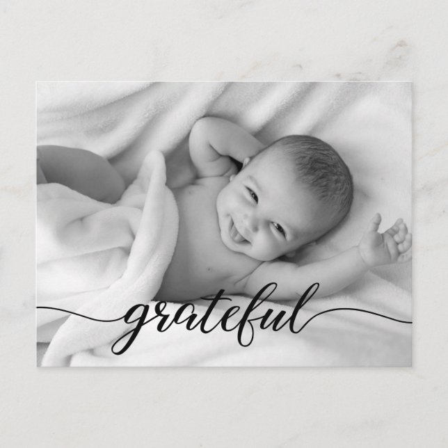 Baby Birth Announcement Grateful Script photo (Front)