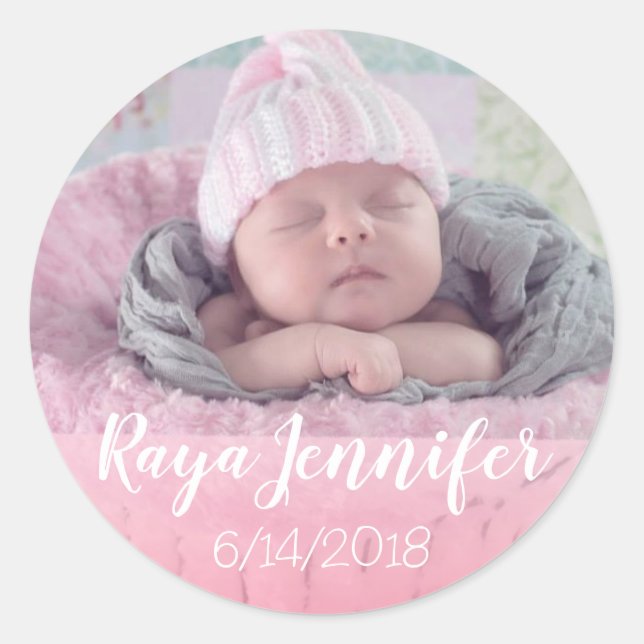Baby Birth Announcement Personalised Photo Sticker (Front)