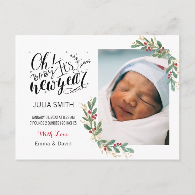 Baby Birth Announcement Photo Card Elegant Floral  (Front)