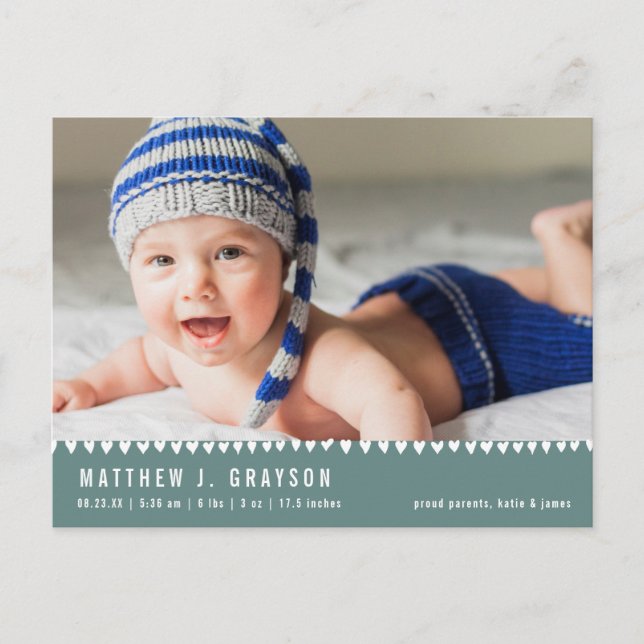 Baby Birth Announcement Photo Green Postcard (Front)