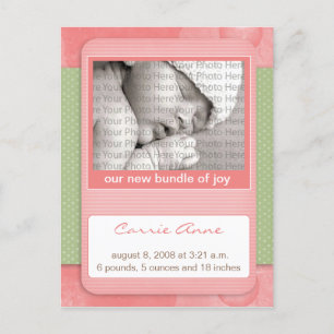 Baby Birth Announcement Pink Polka Dots